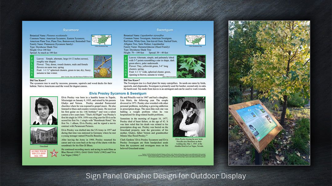 Outdoor park sign design for Clark Gardens