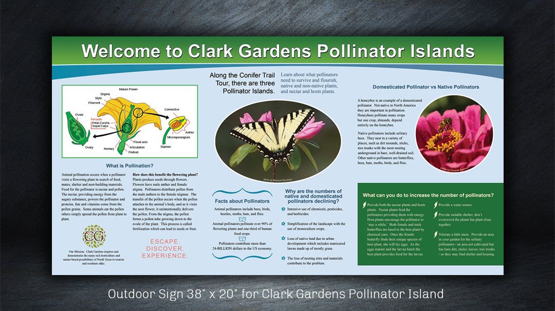 Graphic design of Welcome sign for Pollinator Island