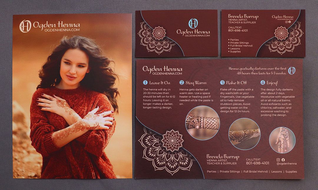 Postcard and business card design for Ogden Henna